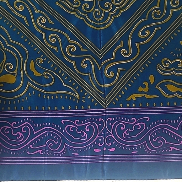 Silk Scarf 30" Square Teal Blue Sunflower Abstract Scrolly Gypsy Bohemian Fairy - Picture 6 of 9